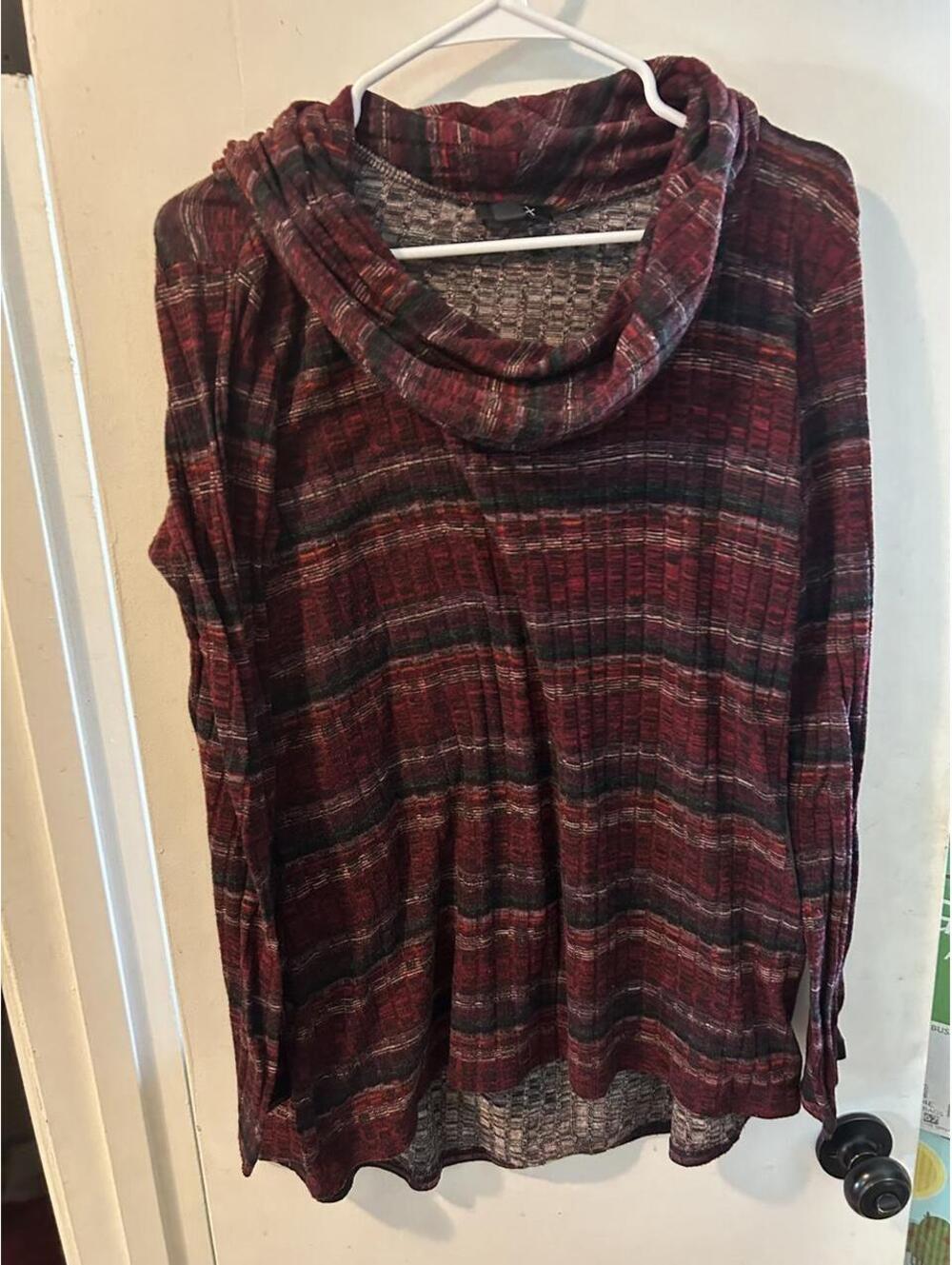 Alyx red and black plaid cowl neck sweater top in XL